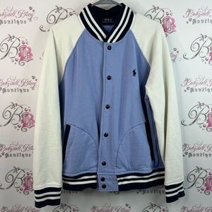 Polo Ralph Lauren coat jacket buttons stripes Blue and White Varsity Jacket